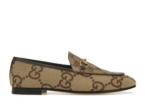 Women's Gucci Jordaan loafer in beige and ebony GG canvas